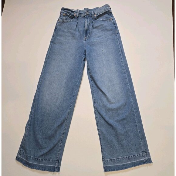 Gap High Rise Wide Leg Trouser Jeans Light Indigo Blue 27 4R Raw Hem 760313-00 - Picture 1 of 13